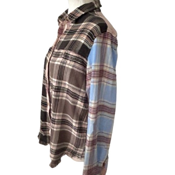 RAILS Flannel Plaid Shirt SM Top Button Down Designer Patchwork Blue Brown Multi - Picture 4 of 12